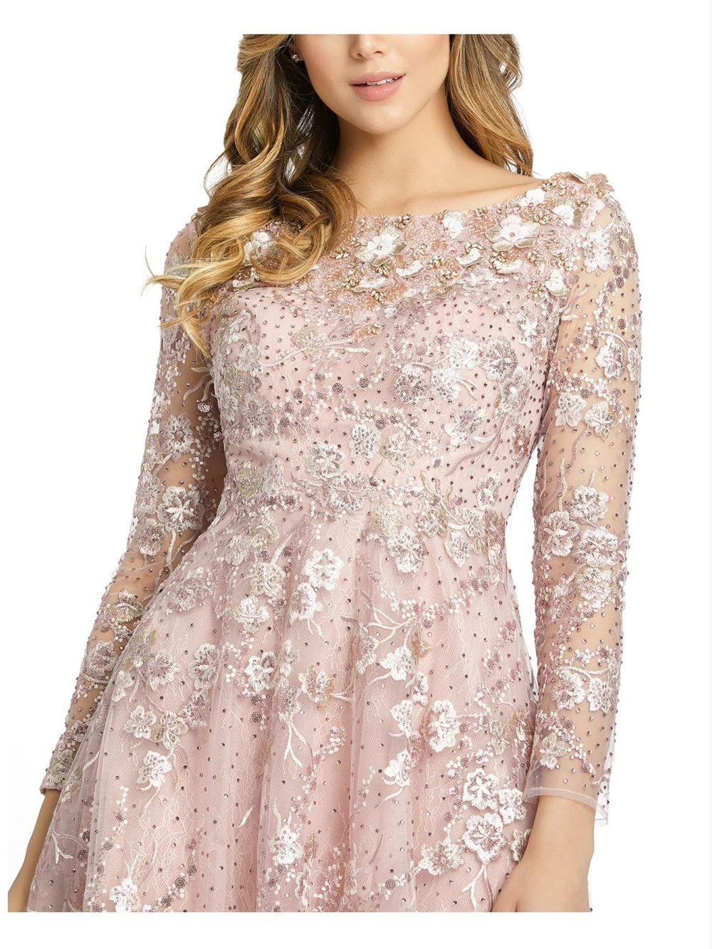 Mac Duggal 67501 Rose Pink Floral Lace Appliqué Beaded Midi Gown 0 XS